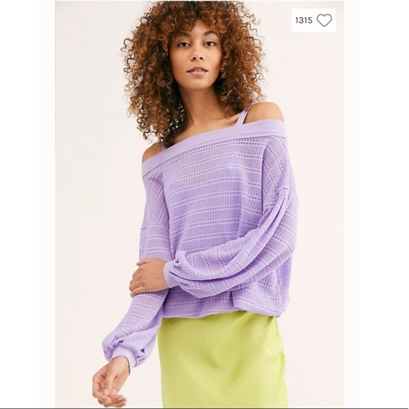 Free People Cold Shoulder Top Sweater Sistine Hacci purple lilac orchid nWT - Picture 2 of 10